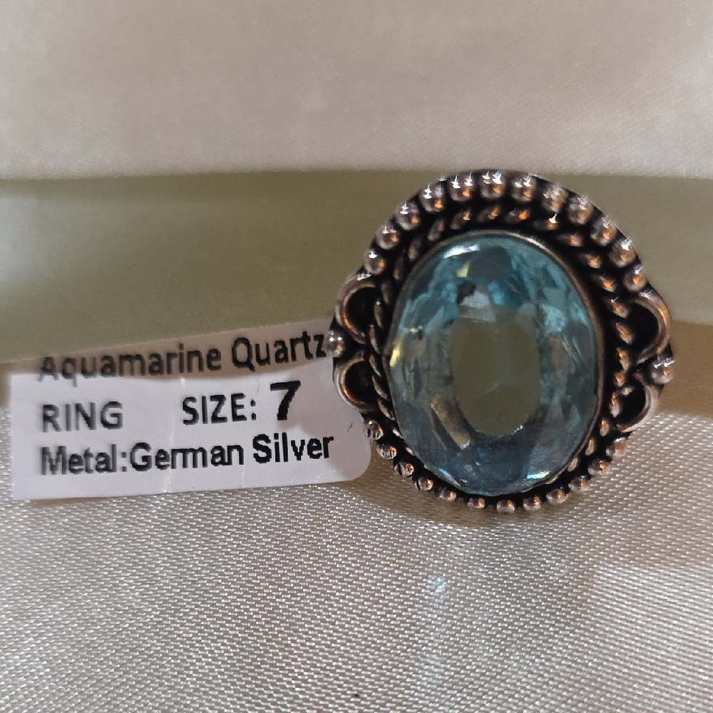 Aquamarine Quartz Ring in German Silver